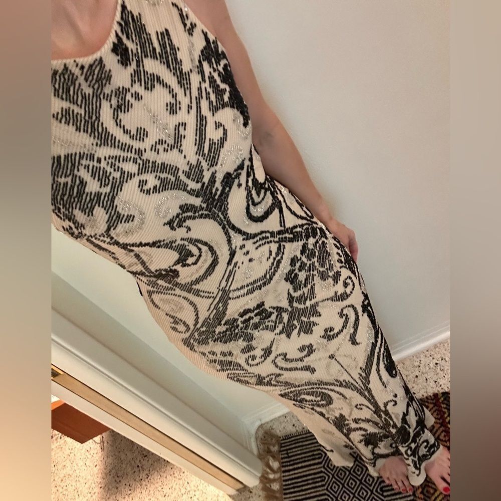 Sue Wong Silk Beaded Gown Dress Black Tan With Shaw Scarf 2